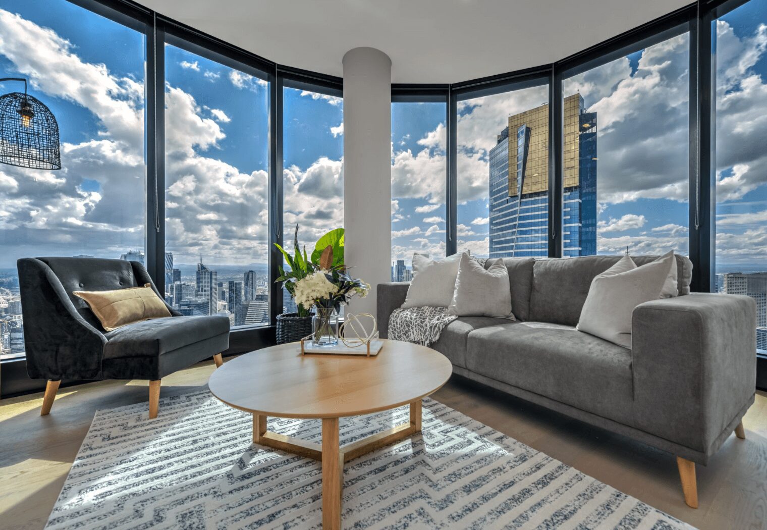 modern city apartment with a view of eureka tower melbourne