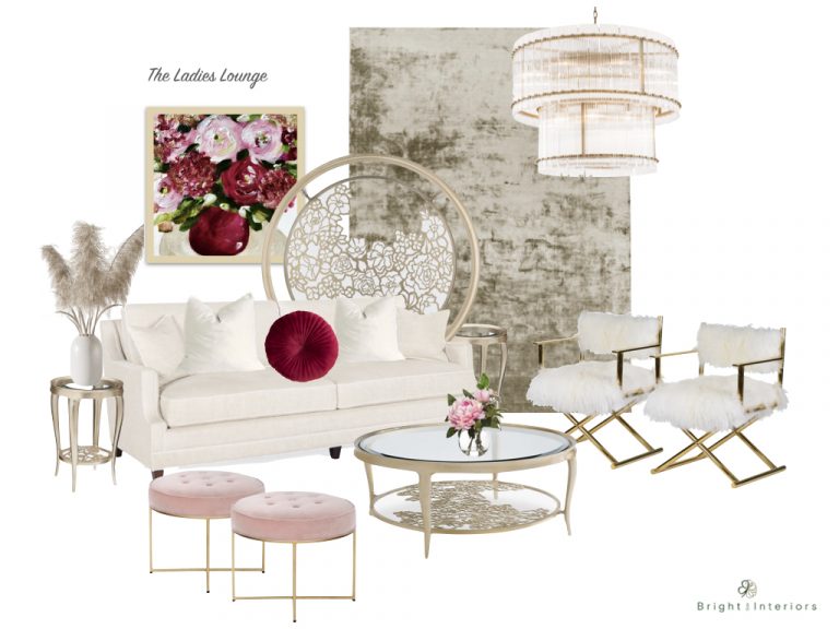 E-Design mood board for glamorous ladies lounge