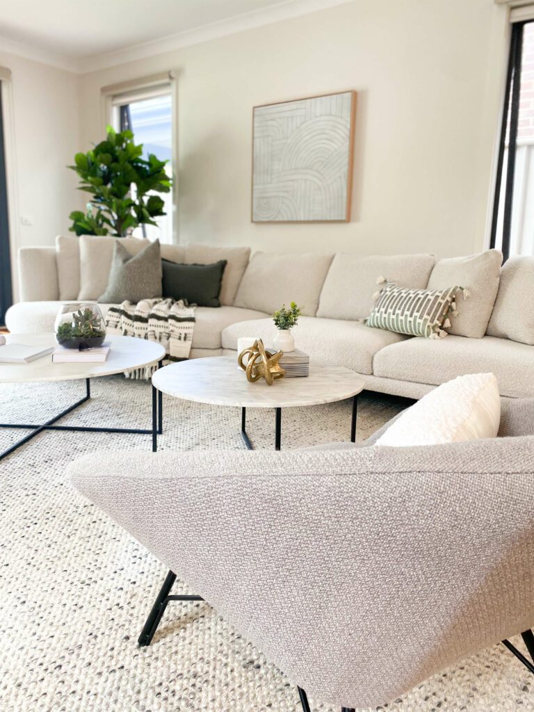 Neutral and green modern living room