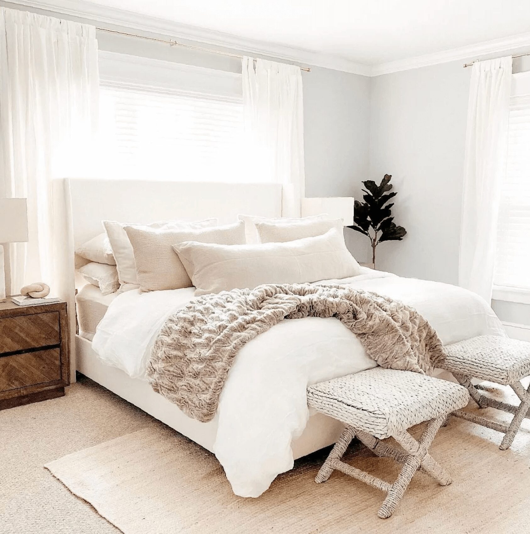 neutral bedroom with lots of layers and texture