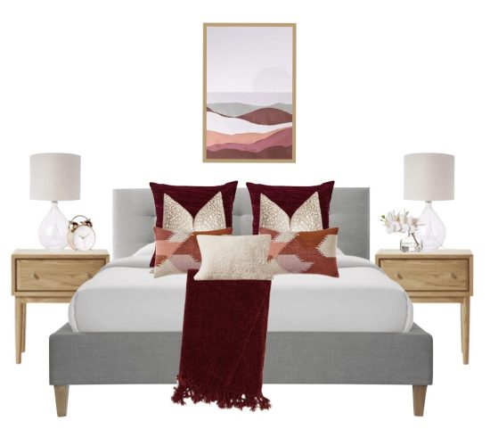 Interior Design in Craigeburn. mood board for burgundy themed bedroom