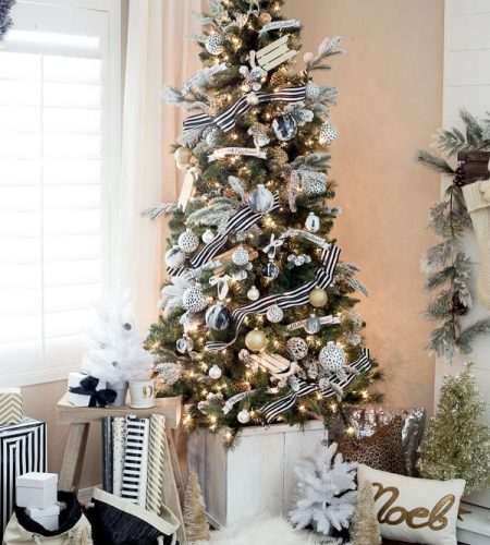 black and white christmas tree
