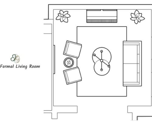 Space planning formal living central furniture