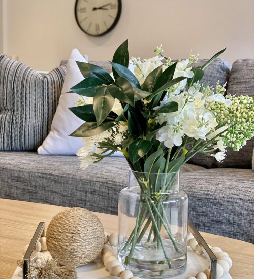 Coffee table styling with wooden beads