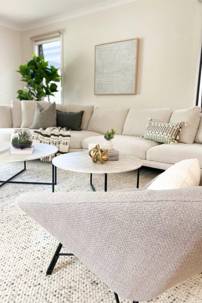 Neutral and green modern living room