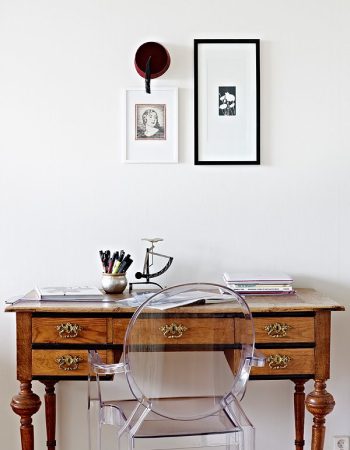 Vintage desk & ghost chair. Source: Pinterest.