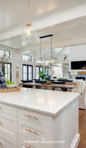 Open plan kitchen living dining lighting